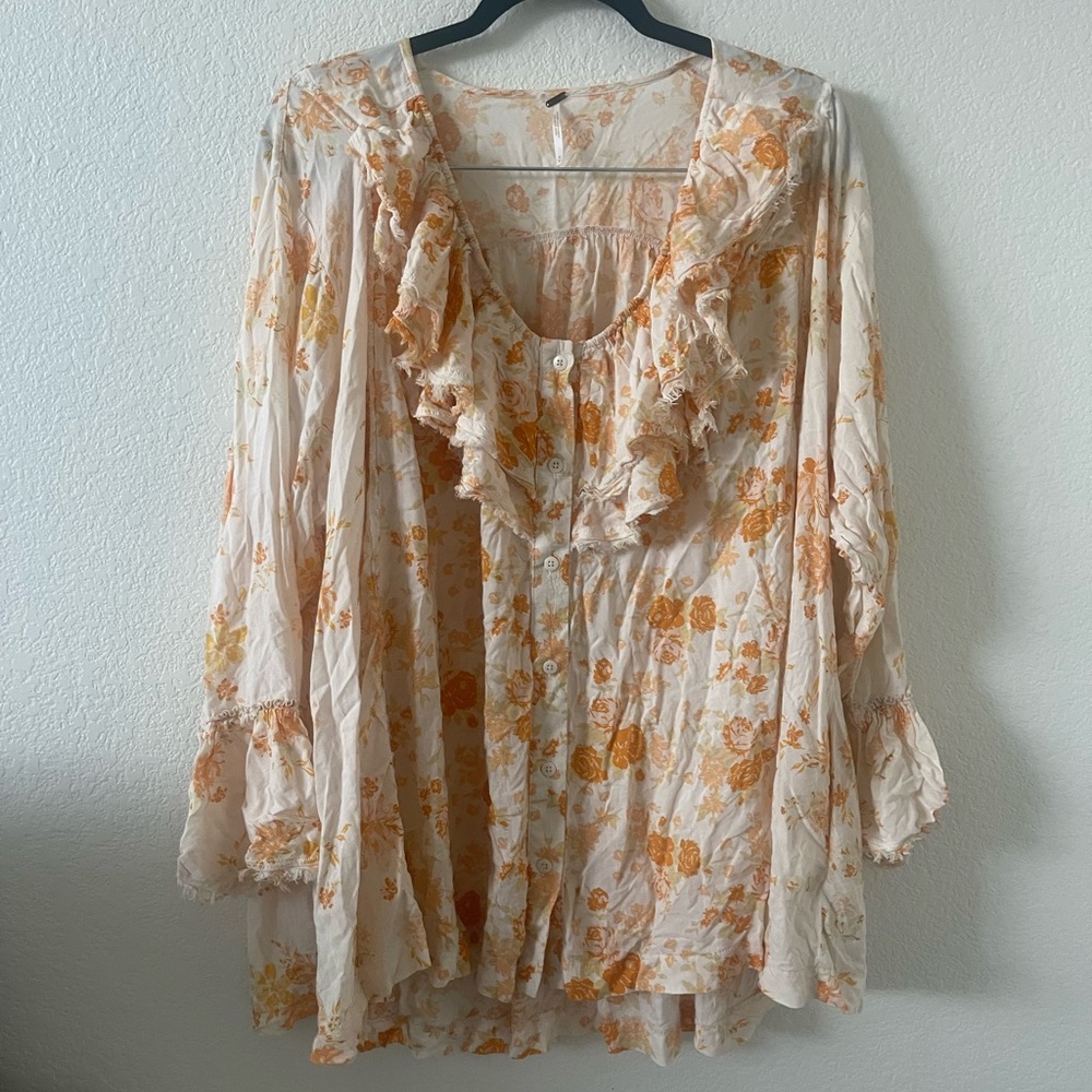 Free People Loretta Floral Tea Combo Boho Flowy Oversize Tunic Cottagecore Top
